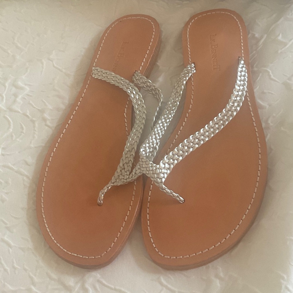 NEW LK BENNETT SILVER BRAID SANDALS EU40 9, 9.5